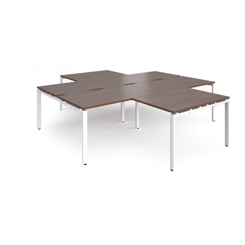 Adapt back to back 4 desk cluster 2800mm x 1600mm with 800mm return desks - white frame, walnut top