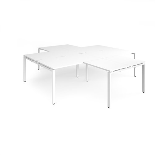 Adapt back to back 4 desk cluster 2800mm x 1600mm with 800mm return desks - white frame, white top  ER28168-WH-WH