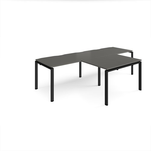 Adapt double straight desks 2800mm x 800mm with 800mm return desks - black frame, onyx grey top