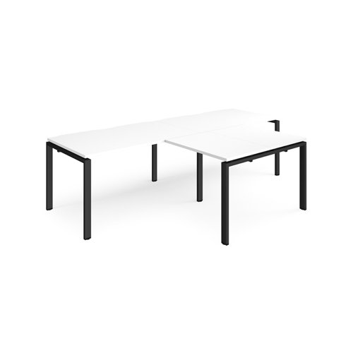 Adapt double straight desks 2800mm x 800mm with 800mm return desks - black frame, white top