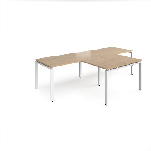 Adapt double straight desks 2800mm x 800mm with 800mm return desks - white frame, kendal oak top