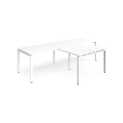 Adapt double straight desks 2800mm x 800mm with 800mm return desks - white frame, white top