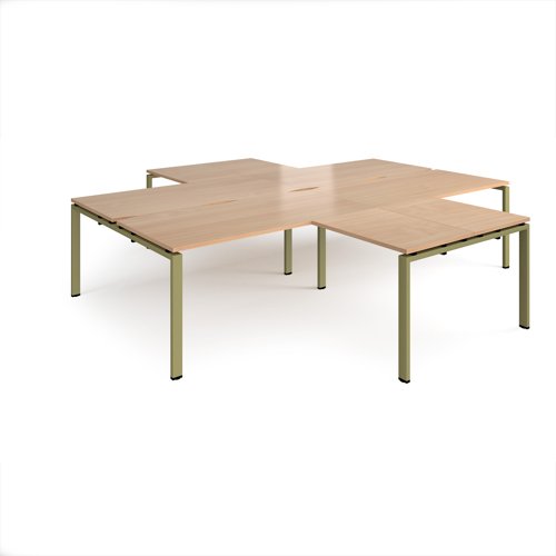 Adapt back to back 4 desk cluster 3200mm x 1600mm with 800mm return desks - green frame, beech top