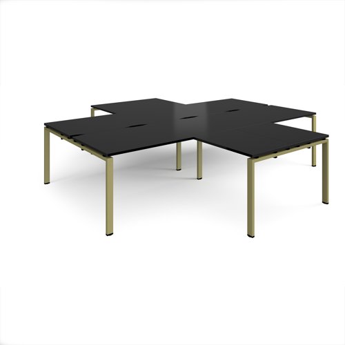 Adapt back to back 4 desk cluster 3200mm x 1600mm with 800mm return desks - green frame, black top