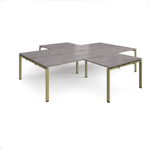 Adapt back to back 4 desk cluster 3200mm x 1600mm with 800mm return desks - green frame, grey oak top
