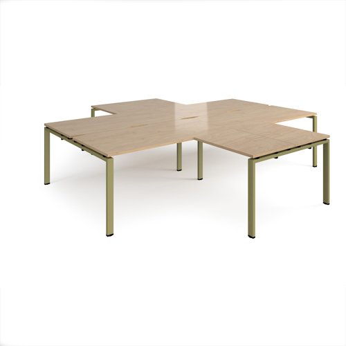 Adapt back to back 4 desk cluster 3200mm x 1600mm with 800mm return desks - green frame, kendal oak top