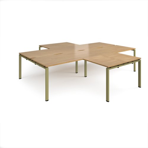 Adapt back to back 4 desk cluster 3200mm x 1600mm with 800mm return desks - green frame, oak top