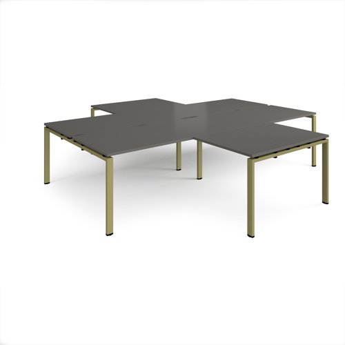 Adapt back to back 4 desk cluster 3200mm x 1600mm with 800mm return desks - green frame, storm grey top