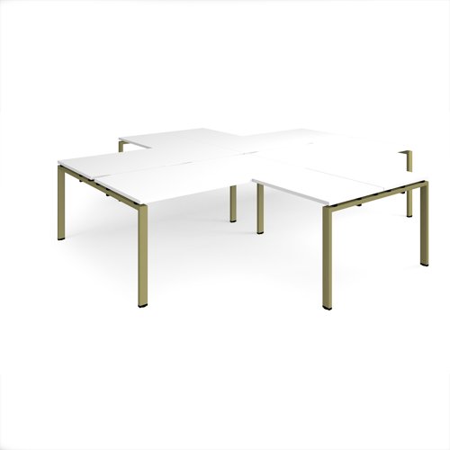 Adapt back to back 4 desk cluster 3200mm x 1600mm with 800mm return desks - green frame, white top