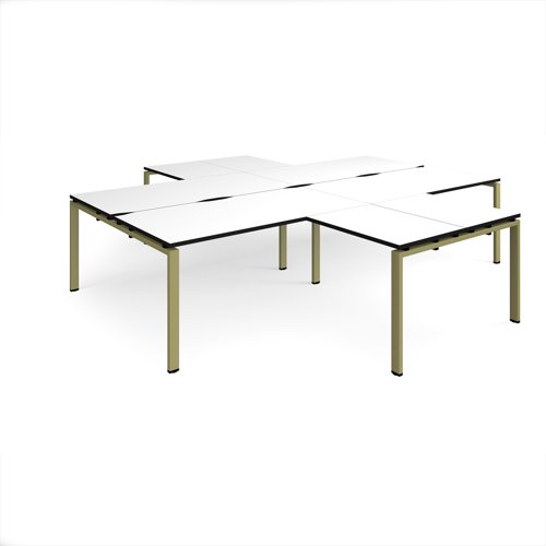 Adapt back to back 4 desk cluster 3200mm x 1600mm with 800mm return desks - green frame, white top, black edge