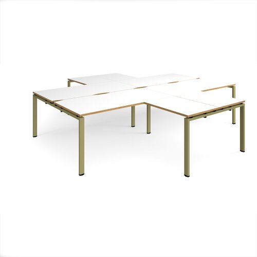 Adapt back to back 4 desk cluster 3200mm x 1600mm with 800mm return desks - green frame, white top, oak edge