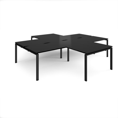 Adapt back to back 4 desk cluster 3200mm x 1600mm with 800mm return desks - black frame, black top