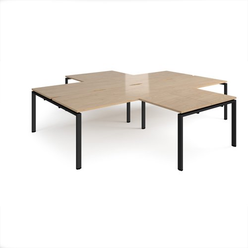 Adapt back to back 4 desk cluster 3200mm x 1600mm with 800mm return desks - black frame, kendal oak top