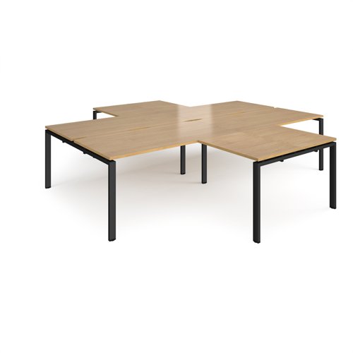 Adapt back to back 4 desk cluster 3200mm x 1600mm with 800mm return desks - black frame, oak top