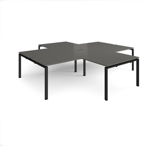 Adapt back to back 4 desk cluster 3200mm x 1600mm with 800mm return desks - black frame, storm grey top