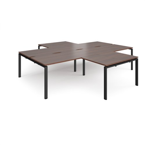 Adapt back to back 4 desk cluster 3200mm x 1600mm with 800mm return desks - black frame, walnut top
