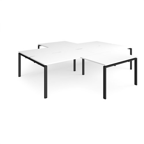 Adapt back to back 4 desk cluster 3200mm x 1600mm with 800mm return desks - black frame, white top