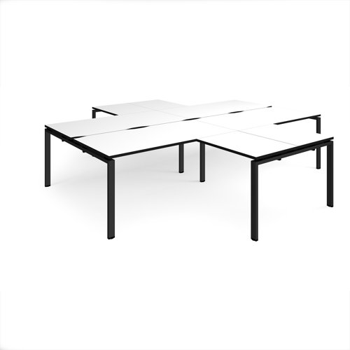 Adapt back to back 4 desk cluster 3200mm x 1600mm with 800mm return desks - black frame, white top, black edge