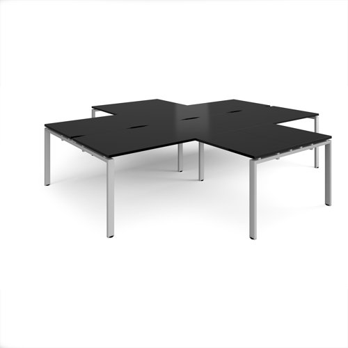 Adapt back to back 4 desk cluster 3200mm x 1600mm with 800mm return desks - silver frame, black top