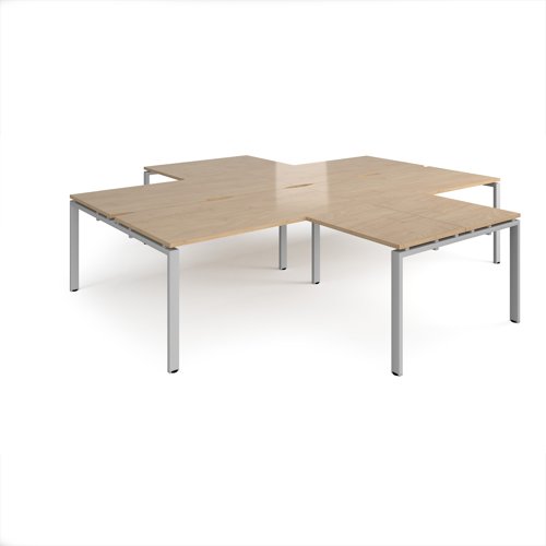 Adapt back to back 4 desk cluster 3200mm x 1600mm with 800mm return desks - silver frame, kendal oak top