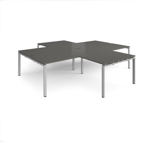Adapt back to back 4 desk cluster 3200mm x 1600mm with 800mm return desks - silver frame, storm grey top