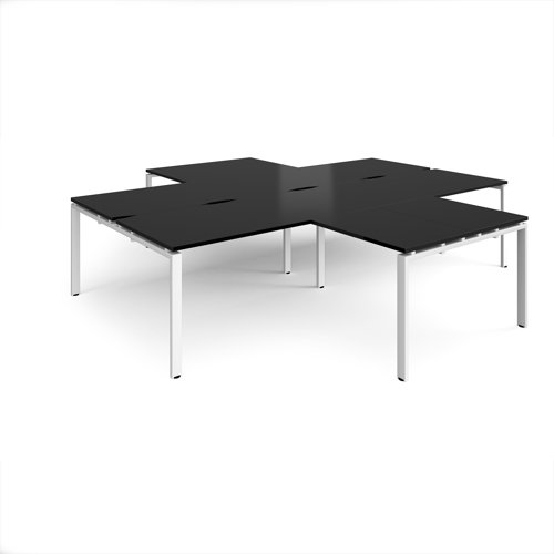 Adapt back to back 4 desk cluster 3200mm x 1600mm with 800mm return desks - white frame, black top