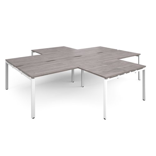 Adapt back to back 4 desk cluster 3200mm x 1600mm with 800mm return desks - white frame, grey oak top