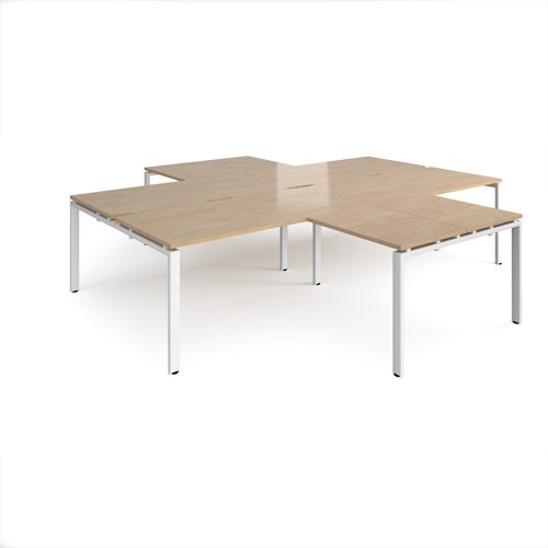 Adapt back to back 4 desk cluster 3200mm x 1600mm with 800mm return desks - white frame, kendal oak top