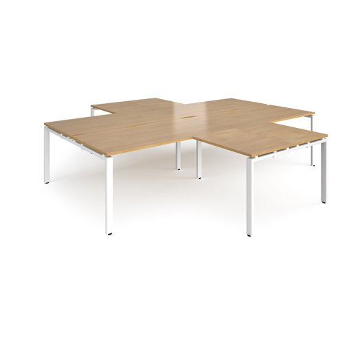 Adapt back to back 4 desk cluster 3200mm x 1600mm with 800mm return desks - white frame, oak top