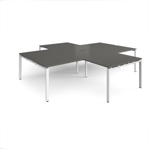 Adapt back to back 4 desk cluster 3200mm x 1600mm with 800mm return desks - white frame, storm grey top