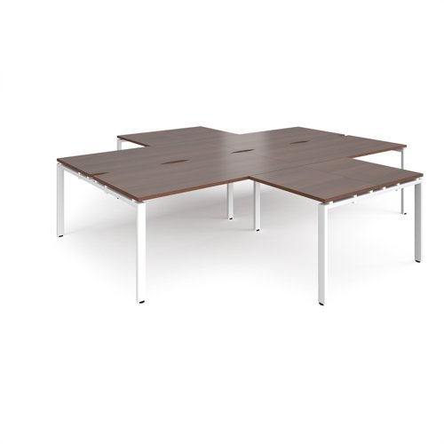 Adapt back to back 4 desk cluster 3200mm x 1600mm with 800mm return desks - white frame, walnut top