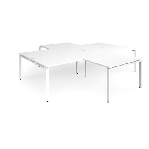 Adapt back to back 4 desk cluster 3200mm x 1600mm with 800mm return desks - white frame, white top