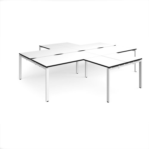 Adapt back to back 4 desk cluster 3200mm x 1600mm with 800mm return desks - white frame, white top, black edge