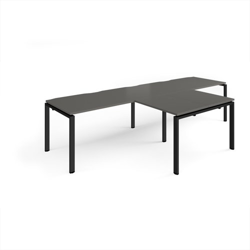 Adapt double straight desks 3200mm x 800mm with 800mm return desks - black frame, onyx grey top