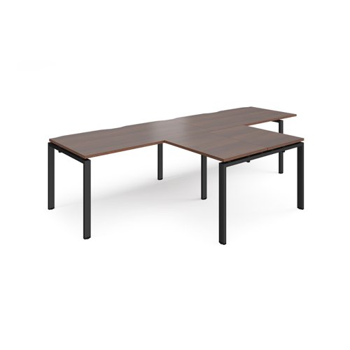 Adapt double straight desks 3200mm x 800mm with 800mm return desks - black frame, walnut top