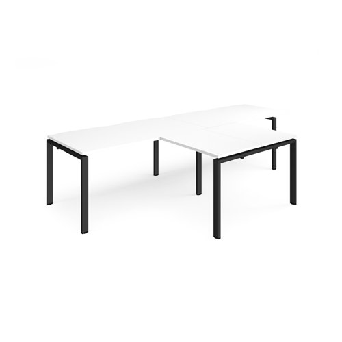 Adapt double straight desks 3200mm x 800mm with 800mm return desks - black frame, white top