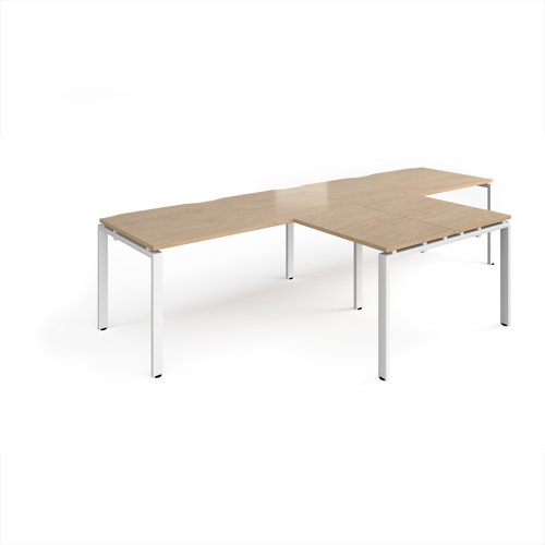 Adapt double straight desks 3200mm x 800mm with 800mm return desks - white frame, kendal oak top