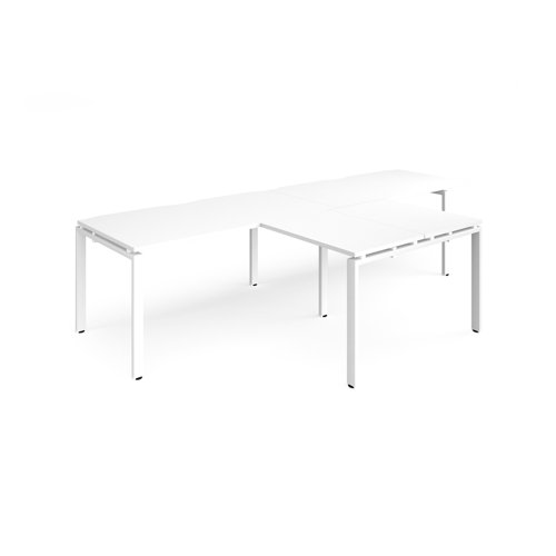 Adapt double straight desks 3200mm x 800mm with 800mm return desks - white frame, white top