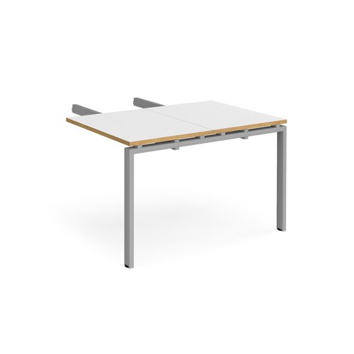 Adapt add on unit double return desk 800mm x 1200mm - silver frame, white top with oak edge