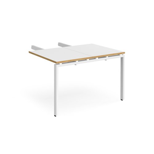 Adapt add on unit double return desk 800mm x 1200mm - white frame, white top with oak edge