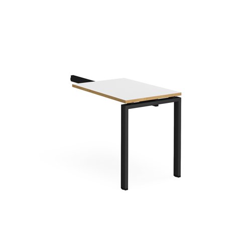 Adapt add on unit single return desk 800mm x 600mm - black frame, white top with oak edge
