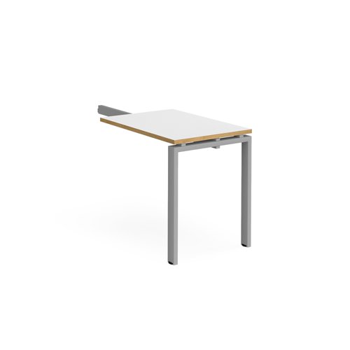 Adapt add on unit single return desk 800mm x 600mm - silver frame, white top with oak edge