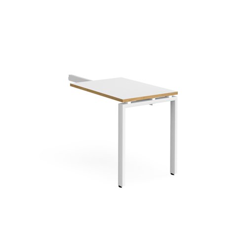Adapt add on unit single return desk 800mm x 600mm - white frame, white top with oak edge