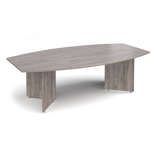 ERB24GO Arrow head leg radial boardroom table 2400mm x 800/1300mm - grey oak