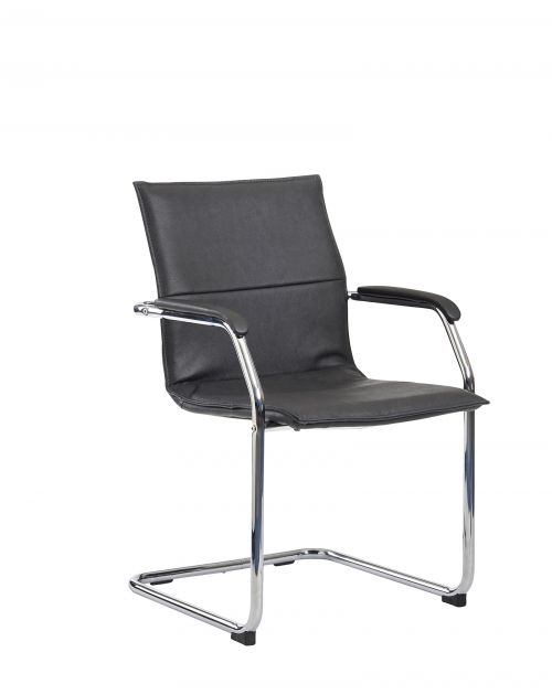 Essen meeting room cantilever chair - black faux leather