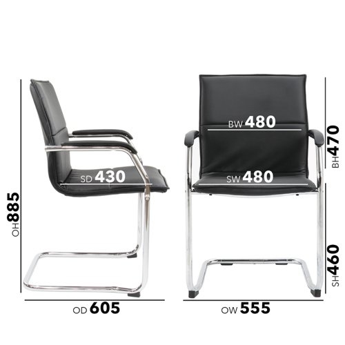 ESS100S2-K Essen stackable meeting room cantilever chair - black faux leather