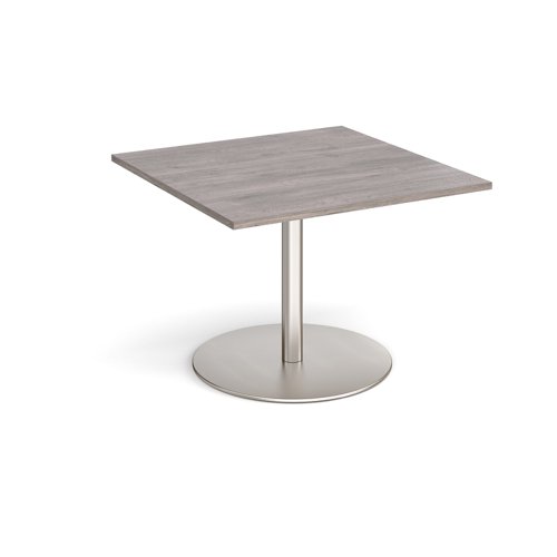 Eternal square extension table 1000mm x 1000mm - brushed steel base and grey oak top