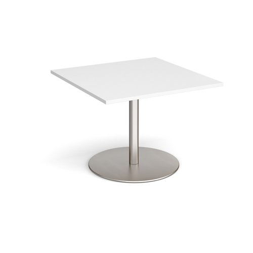 Eternal square extension table 1000mm x 1000mm - brushed steel base and white top