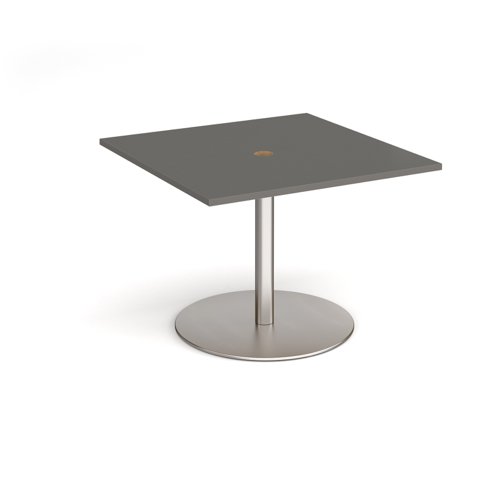 Eternal square meeting table 1000mm x 1000mm with central circular cutout 80mm - brushed steel base, onyx grey top