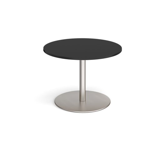 Eternal circular boardroom table 1000mm - brushed steel base, black top